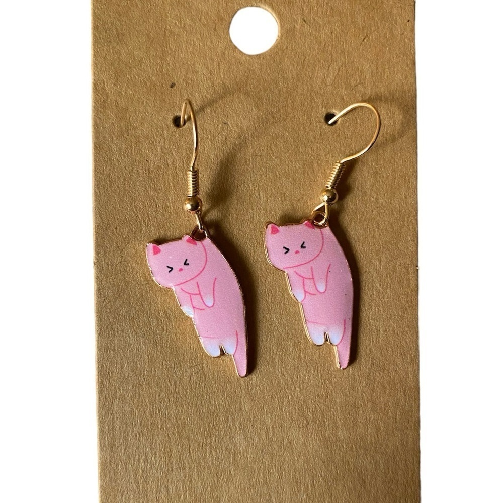 Pink Cat Dangle Earrings